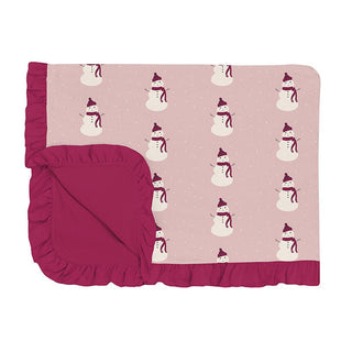 KicKee Pants Girl's Print Bamboo Ruffle Toddler Blanket - Baby Rose Snowman