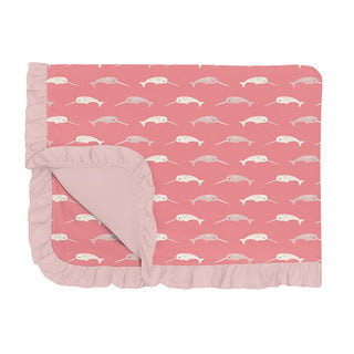 Girl's Print Bamboo Ruffle Toddler Blanket - Strawberry Narwhal Swaddling & Receiving Blankets