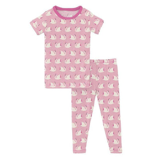 Girl's Print Bamboo Short Sleeve Pajama Set - Cake Pop Swan Princess Baby & Toddler Sleepwear