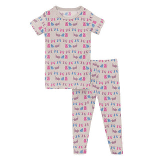 Girl's Print Bamboo Short Sleeve Pajama Set - Latte 3 Little Kittens KicKee Pants