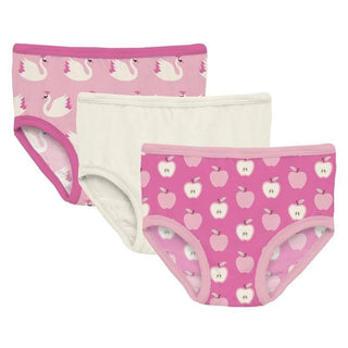 Girl's Print Bamboo Underwear (Set of 3) - Cake Pop Swan Princess, Natural & Tulip Johnny Appleseed Toddler Underwear