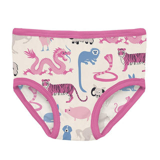 KicKee Pants Girl's Print Bamboo Underwear (Set of 3) - Natural Chinese Zodiac, Dream Blue & Skip To My Lou Stripe 