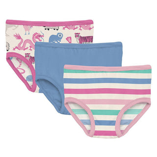 KicKee Pants Girl's Print Bamboo Underwear (Set of 3) - Natural Chinese Zodiac, Dream Blue & Skip To My Lou Stripe 