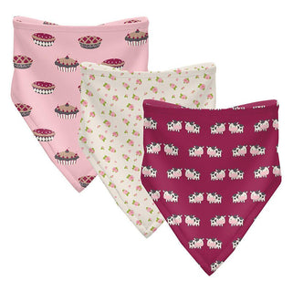 KicKee Pants Girls Print Bandana Bib Set of 3 - Lotus Pies, Natural Buds and Berry Cow - One Size 15ANV