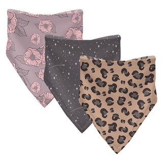 KicKee Pants Girls Print Bandana Bib Set of 3 - Sweet Pea Poppies, Rain Shooting Stars and Suede Cheetah - One Size 15ANV