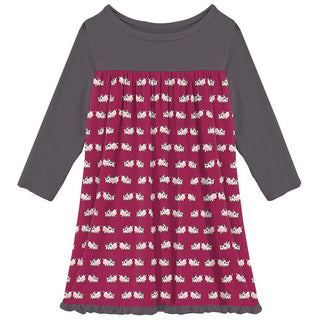 Girl's Print Bamboo Classic Long Sleeve Swing Dress - Berry Cow (15ANV) KicKee Pants