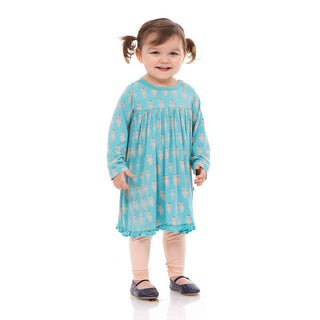 KicKee Pants Girls Print Classic Long Sleeve Swing Dress - Glacier Baby Doll