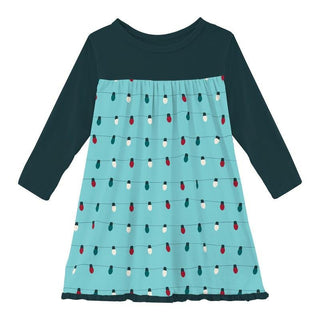 KicKee Pants Girls Print Classic Long Sleeve Swing Dress - Iceberg Holiday Lights WCA22