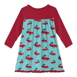 KicKee Pants Girls Print Classic Long Sleeve Swing Dress - Iceberg Trucks and Trees WCA22