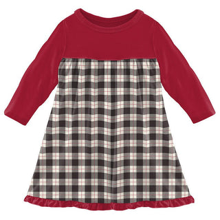 Girl's Print Bamboo Classic Long Sleeve Swing Dress - Midnight Holiday Plaid Baby & Toddler Dresses