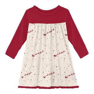 Girl's Print Bamboo Classic Long Sleeve Swing Dress - Natural Flying Santa (WCA22) Baby & Toddler Dresses