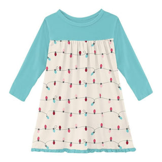 Girl's Print Bamboo Classic Long Sleeve Swing Dress - Natural Holiday Lights (WCA22) Baby & Toddler Dresses