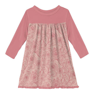 Girl's Print Bamboo Classic Long Sleeve Swing Dress - Peach Blossom Lace Baby & Toddler Dresses