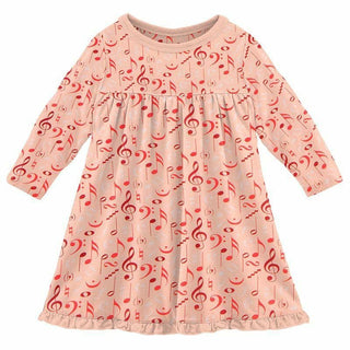 KicKee Pants Girls Print Classic Long Sleeve Swing Dress - Peach Blossom Music Class