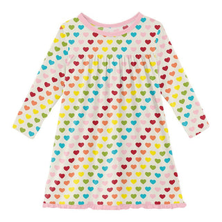 KicKee Pants Girl's Print Classic Long Sleeve Swing Dress - Rainbow Hearts