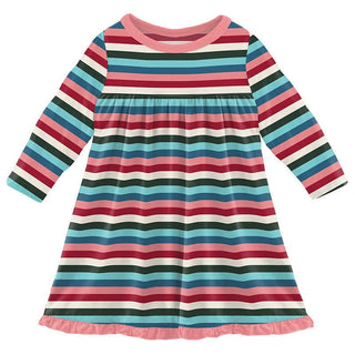 Girl's Print Bamboo Classic Long Sleeve Swing Dress - Snowball Multi Stripe Baby & Toddler Dresses