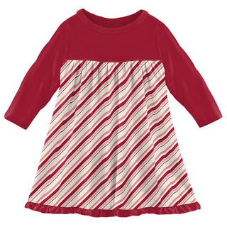 Girl's Print Bamboo Classic Long Sleeve Swing Dress - Strawberry Candy Cane Stripe Baby & Toddler Dresses