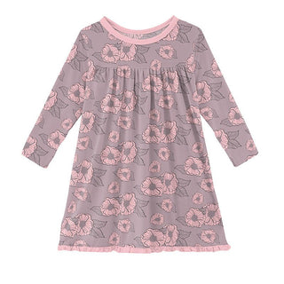 KicKee Pants Girls Print Classic Long Sleeve Swing Dress - Sweet Pea Poppies 15ANV