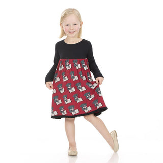 Girl's Print Bamboo Classic Long Sleeve Swing Dress - Wild Strawberry Dog Ate My Homework KicKee Pants