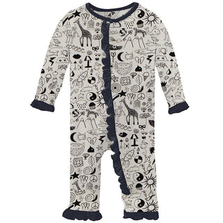 Girl's Print Bamboo Classic Ruffle Coverall with Snaps - Doodles Baby & Toddler Sleepwear