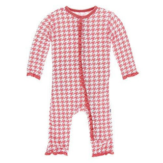 Girl's Print Bamboo Classic Ruffle Coverall with Snaps - English Rose Houndstooth KicKee Pants