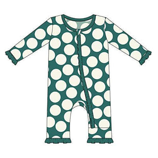 Girl's Print Bamboo Classic Ruffle Coverall with Snaps - Ivy Mod Dot KicKee Pants