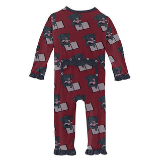 Girl's Print Bamboo Classic Ruffle Coverall with Snaps - Wild Strawberry Dog Ate My Homework Baby & Toddler Sleepwear