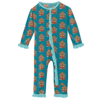 Girl's Print Bamboo Classic Ruffle Coverall with Zipper - Bay Gingerbread KicKee Pants