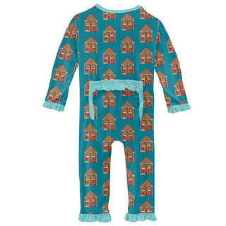 Girl's Print Bamboo Classic Ruffle Coverall with Zipper - Bay Gingerbread KicKee Pants