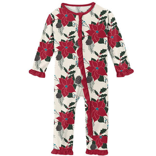 Girl's Print Bamboo Classic Ruffle Coverall with Zipper - Christmas Floral Baby & Toddler Sleepwear