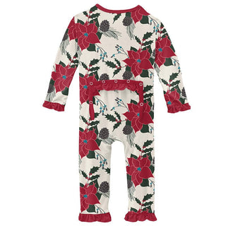 Girl's Print Bamboo Classic Ruffle Coverall with Zipper - Christmas Floral Baby & Toddler Sleepwear