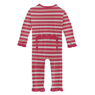 Girl's Print Bamboo Classic Ruffle Coverall with Zipper - Hopscotch Stripe KicKee Pants