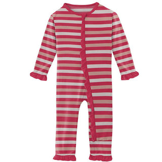 Girl's Print Bamboo Classic Ruffle Coverall with Zipper - Hopscotch Stripe KicKee Pants