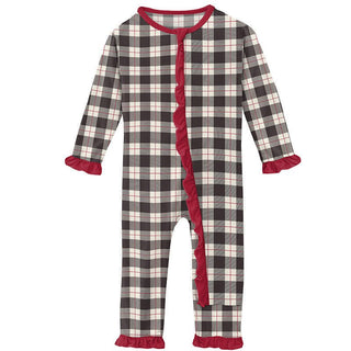 Girl's Print Bamboo Classic Ruffle Coverall with Zipper - Midnight Holiday Plaid KicKee Pants