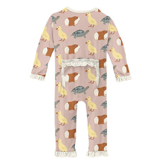 Girl's Print Bamboo Classic Ruffle Coverall with Zipper - Peach Blossom Class Pets Baby & Toddler Sleepwear