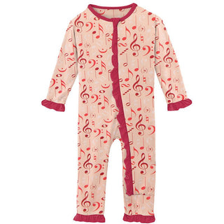 Girl's Print Bamboo Classic Ruffle Coverall with Zipper - Peach Blossom Music Class Baby & Toddler Sleepwear