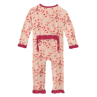 Girl's Print Bamboo Classic Ruffle Coverall with Zipper - Peach Blossom Music Class Baby & Toddler Sleepwear