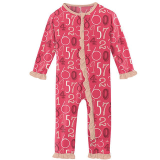 Girl's Print Bamboo Classic Ruffle Coverall with Zipper - Taffy Math KicKee Pants