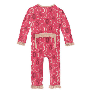 Girl's Print Bamboo Classic Ruffle Coverall with Zipper - Taffy Math KicKee Pants