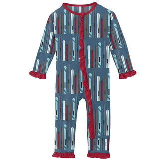 Girl's Print Bamboo Classic Ruffle Coverall with Zipper - Twilight Skis Baby & Toddler Sleepwear