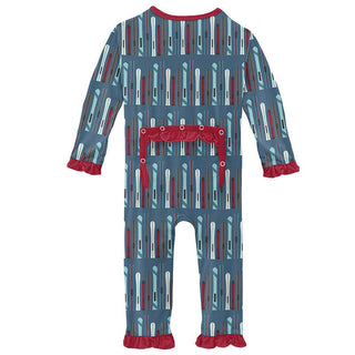 Girl's Print Bamboo Classic Ruffle Coverall with Zipper - Twilight Skis KicKee Pants