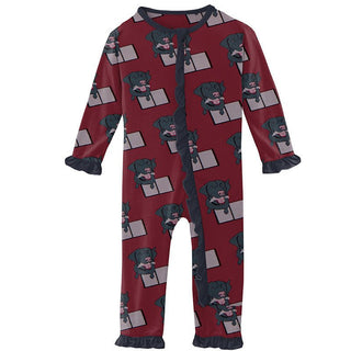 Girl's Print Bamboo Classic Ruffle Coverall with Zipper - Wild Strawberry Dog Ate My Homework Baby & Toddler Sleepwear