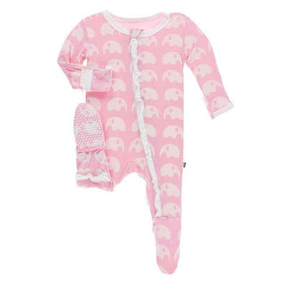 Girl's Print Bamboo Classic Ruffle Footie with 2-Way Zipper - Lotus Elephant Baby & Toddler Sleepwear