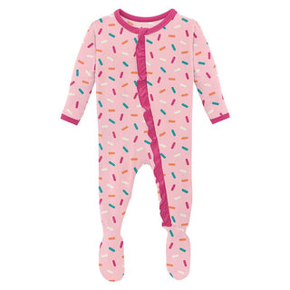 Girl's Print Bamboo Classic Ruffle Footie with 2-Way Zipper - Lotus Sprinkles KicKee Pants