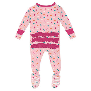 Girl's Print Bamboo Classic Ruffle Footie with 2-Way Zipper - Lotus Sprinkles KicKee Pants