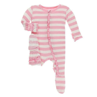 Girl's Print Bamboo Classic Ruffle Footie with 2-Way Zipper - Lotus Stripe Baby & Toddler Sleepwear