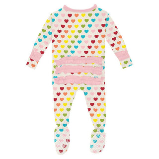 Girl's Print Bamboo Classic Ruffle Footie with 2-Way Zipper - Rainbow Hearts Baby & Toddler Sleepwear