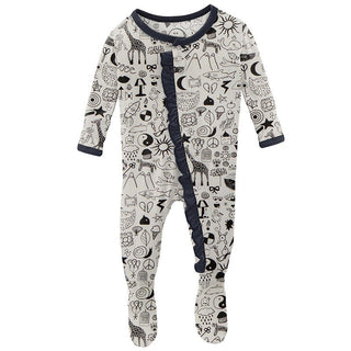 Girl's Print Bamboo Classic Ruffle Footie with Snaps - Doodles Baby & Toddler Sleepwear