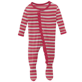 Girl's Print Bamboo Classic Ruffle Footie with Snaps - Hopscotch Stripe KicKee Pants