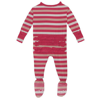 Girl's Print Bamboo Classic Ruffle Footie with Snaps - Hopscotch Stripe Baby & Toddler Sleepwear